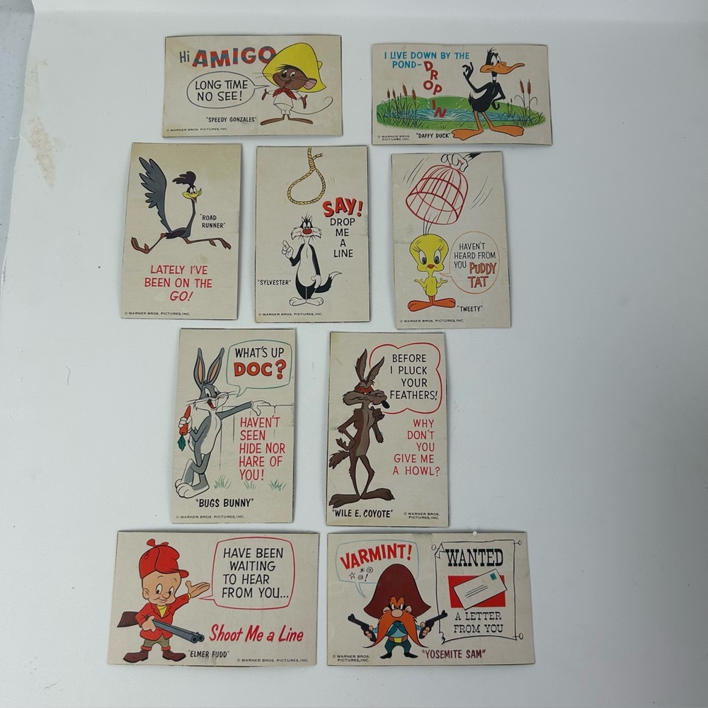 9 - VTG (c1960's) Post Cereal Box Cut Out 'Warner Bros Cartoon' Postcards
